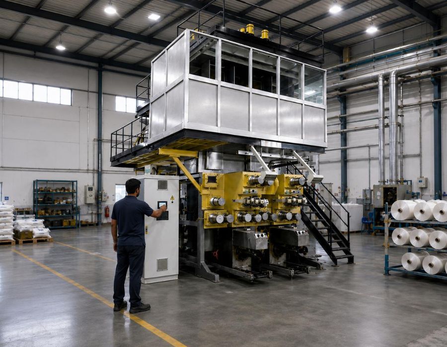Venus Polythread manufacturing plant interior showing yarn production lines